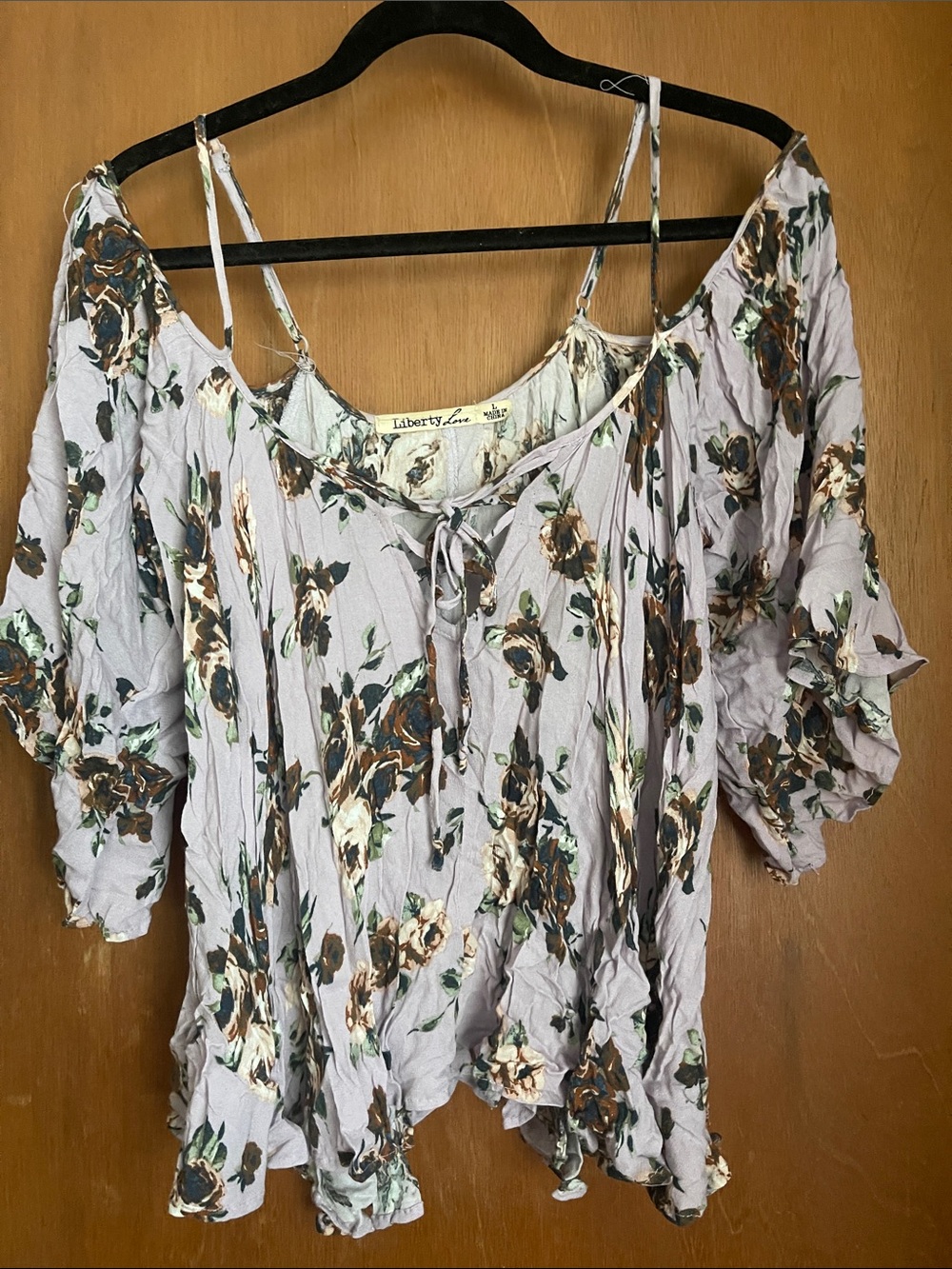 Liberty Love Lavender Floral Cold-Shoulder Peasant Top